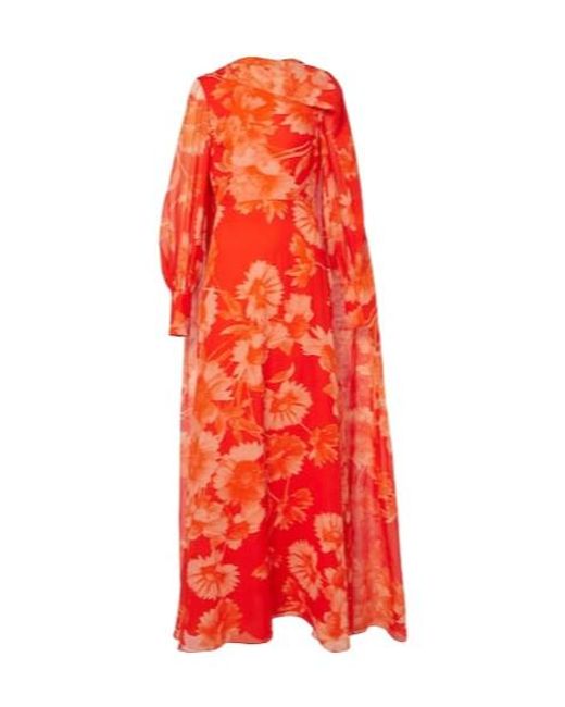 Erdem Red Caped Floral Silk Gown