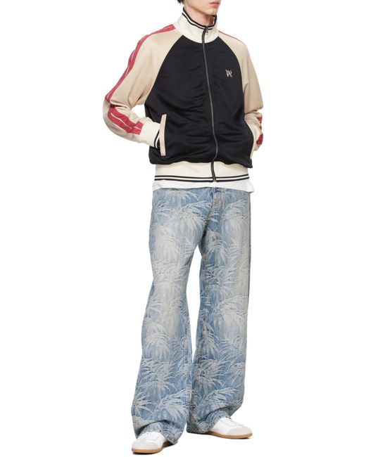 Palm Angels Black Monogram Embroidered High Neck Track Jacket for men