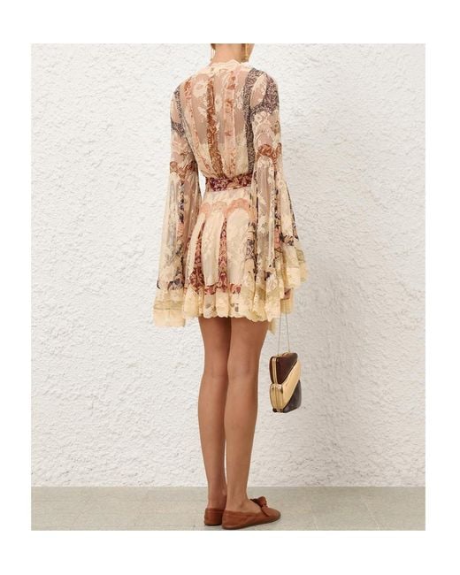 Zimmermann Natural Valiant Panelled Wrap Mini Dress
