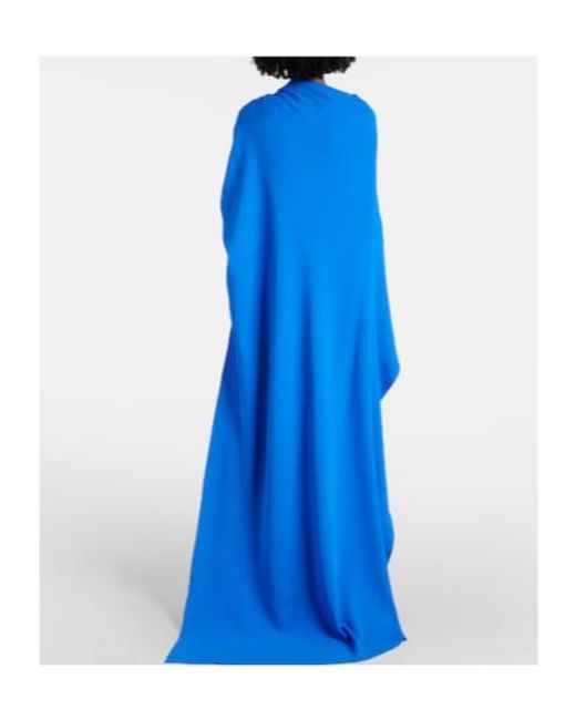 Oscar de la Renta Blue Draped Silk-Blend Georgette Gown