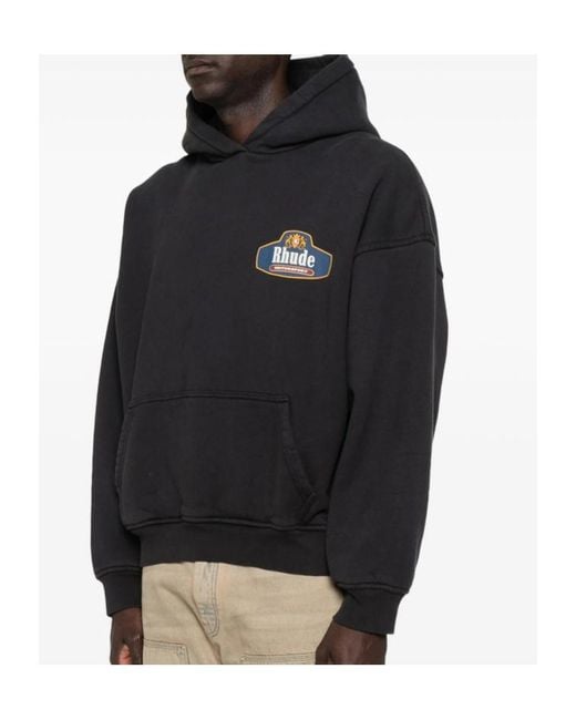 Rhude Black Logo Printed Long Sleeved Hoodie for men