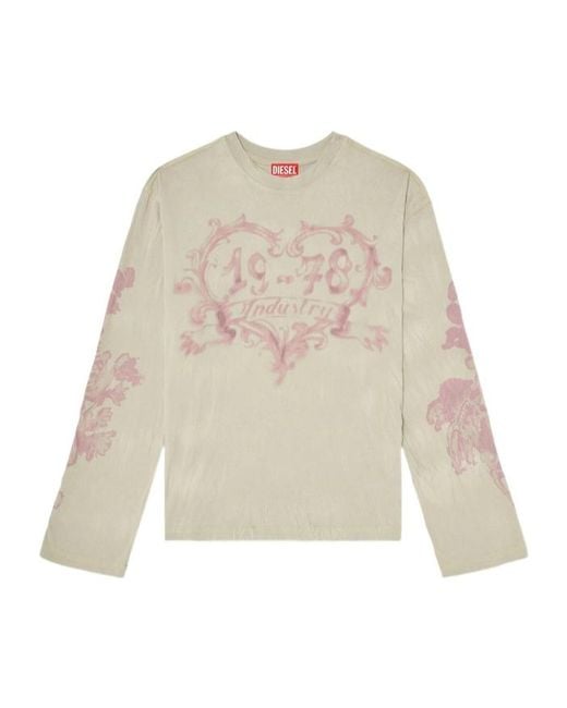 DIESEL Natural Graphic-Print Long-Sleeve Cotton T-Shirt