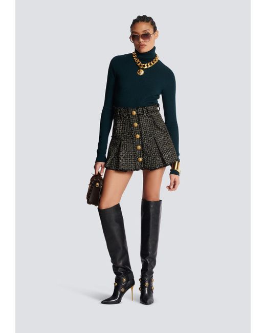Balmain Black Lurex Tweed Pleated Skirt