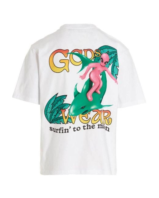 Gcds White Surfing Weirdo Printed Crewneck T-Shirt for men