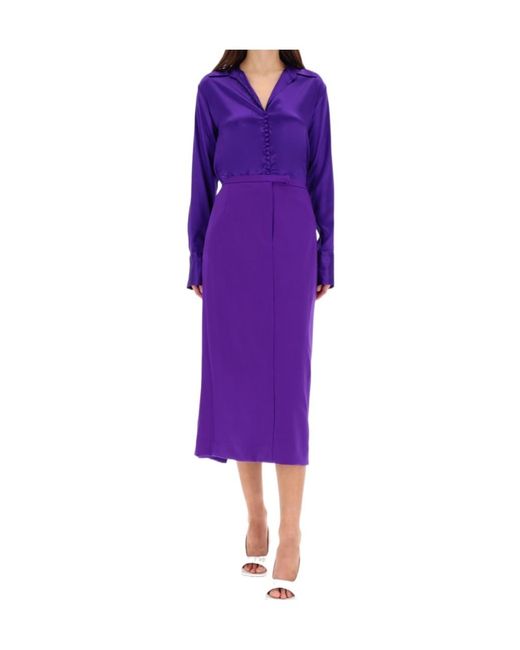 Dries Van Noten Purple Pleat Detailed Midi Skirt