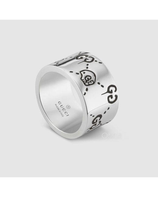 Gucci White Ghost Logo Details Ring