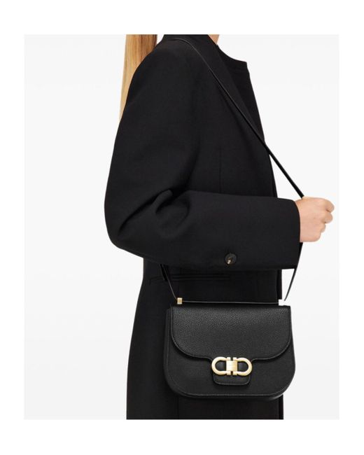 Ferragamo Black Ferragamo Gancini Double Buckle Crossbody Bag