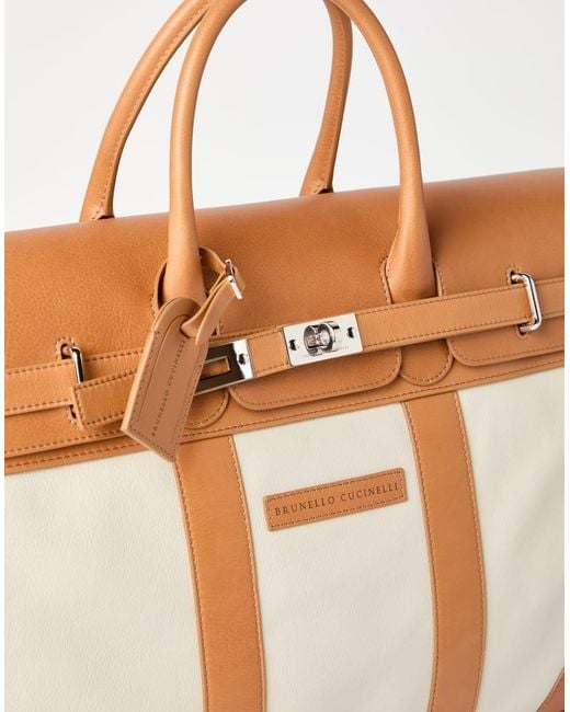 Brunello Cucinelli Brown Leather-Trimmed Canvas Holdall for men
