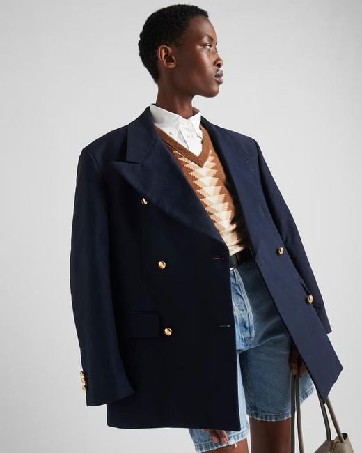 Prada Blue Double-Breasted Cotton Satin Jacket