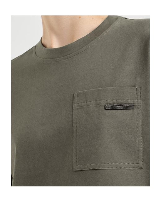 Brunello Cucinelli Green Cotton Jersey T-Shirt With Shiny Tab