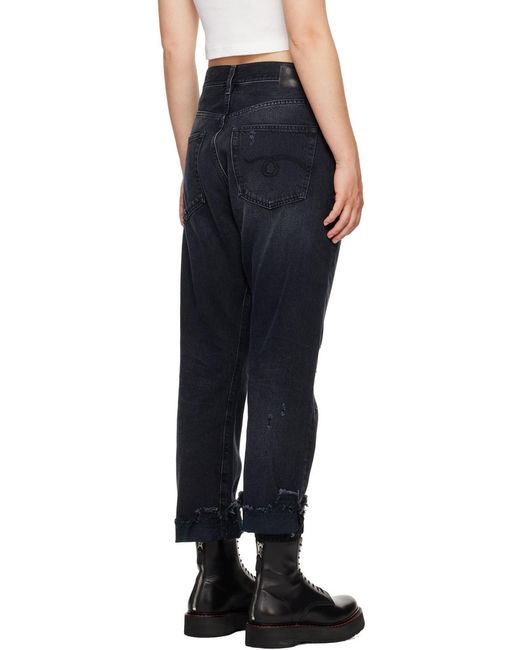 R13 Blue Crossover Distressed Cropped Jeans