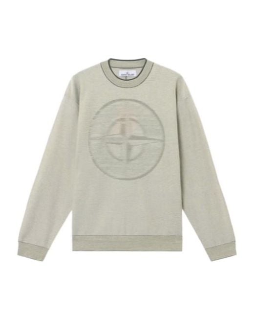 Stone Island Men's White Compass-Motif Sweater
