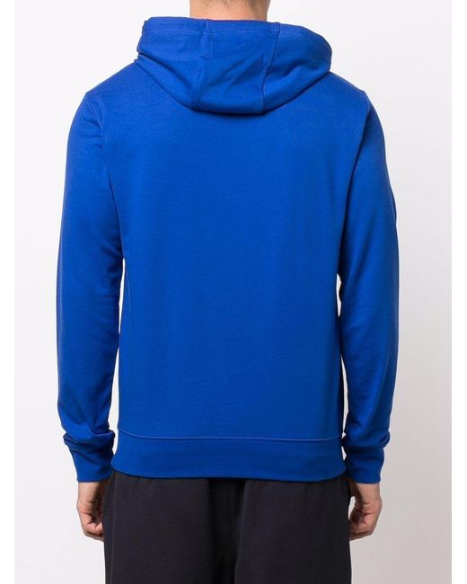 EA7 Blue Logo-Print Rib-Trimmed Hoodie for men