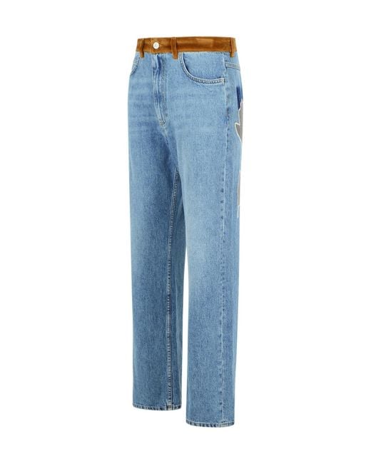 Marni Blue Floral Patch Straight Leg Jeans for men