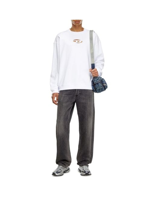 DIESEL White Cut-Out Oval D Logo Sweatshirt for men