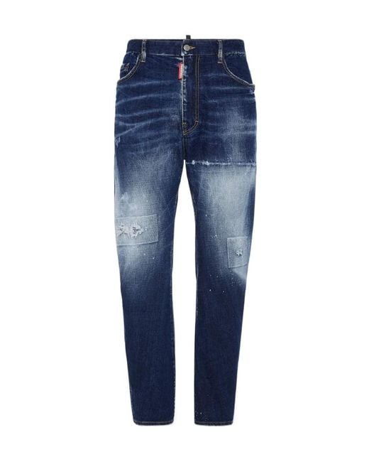 DSquared² Blue Distressed Stretch-Cotton Jeans for men