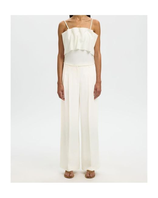 SELECTED White Pleat-Detail Wide-Leg Trousers