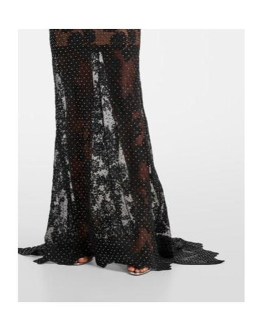 Self-Portrait Multicolor Embellished Sheer Lace Gown