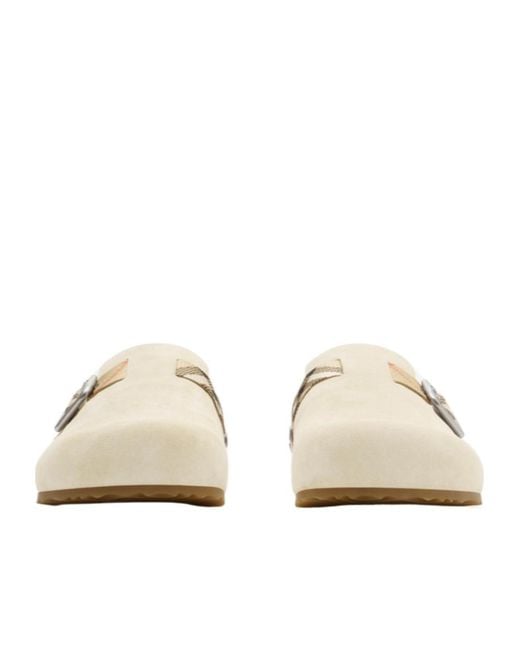 Burberry White Urchin Checked Side-Buckle Clogs