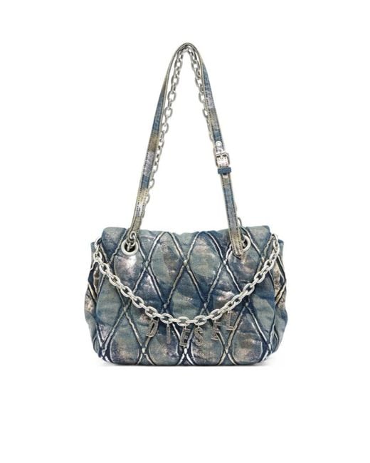 DIESEL Blue Charm D Quilted Metallic-Foil Shoulder Bag