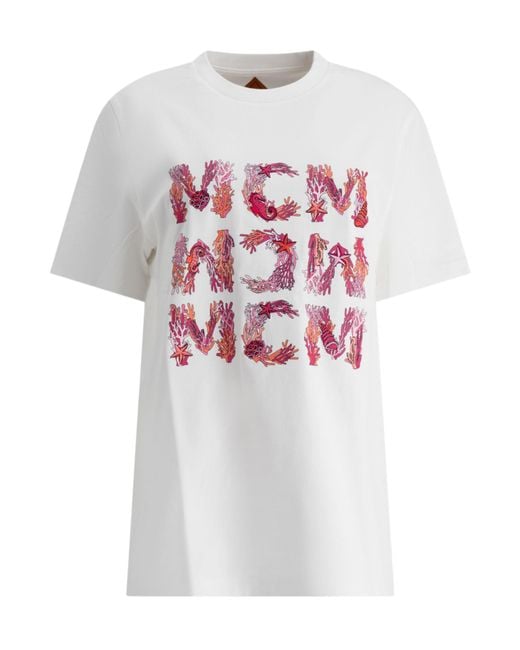 MCM White Logo Printed Crewneck T-Shirt