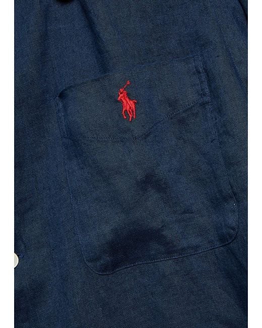 Polo Ralph Lauren Blue Logo-Embroidered Linen Shirt for men