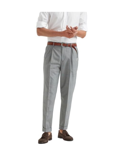 Brunello Cucinelli Gray Straight-Leg Wool Trousers for men