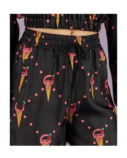 Gucci Black Ice-Cream-Print Silk Shorts