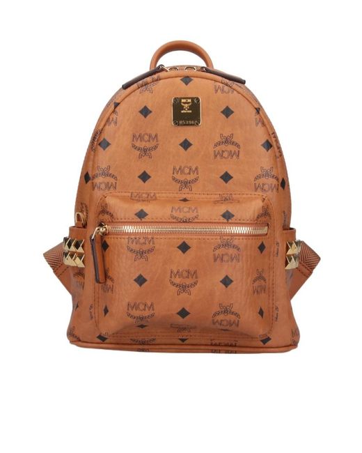 MCM Brown Stark Side Studs Zipped Backpack for men