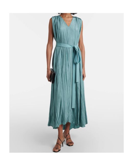 Joseph Blue Pleated Belted Dress