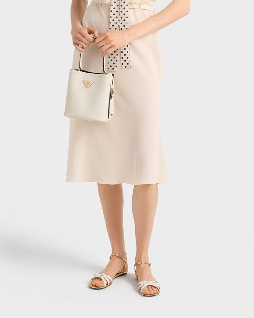 Prada White Flat Patent And Metallic Leather Sandals