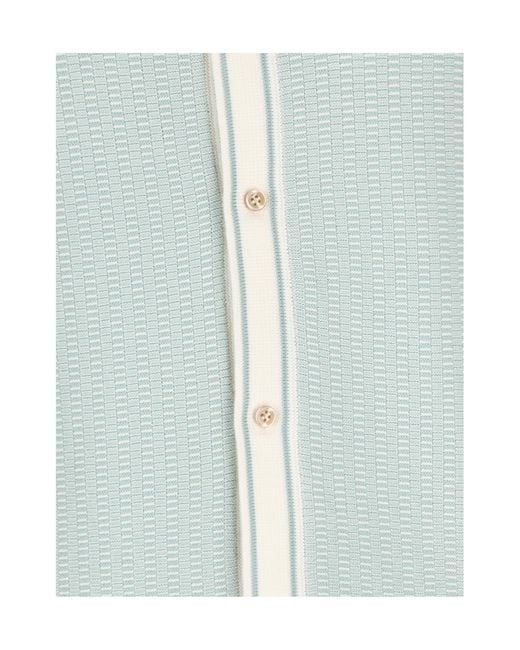 Tagliatore Blue Contrast Trim Ribbed Short-Sleeved Shirt for men