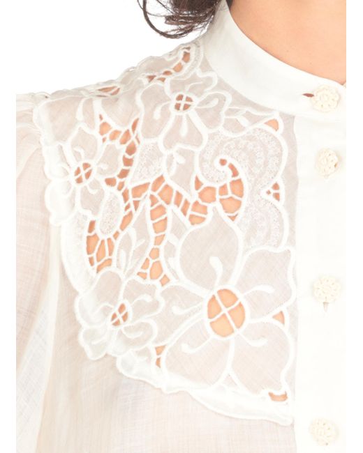 Zimmermann White Floral-Embroidered Ramie Shirt