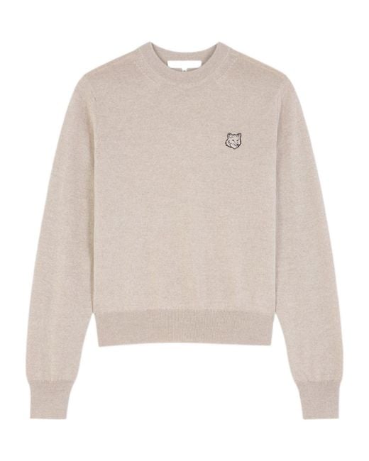 Maison Kitsuné White Maison Kitsuné Fox Head Patch Knitted Jumper