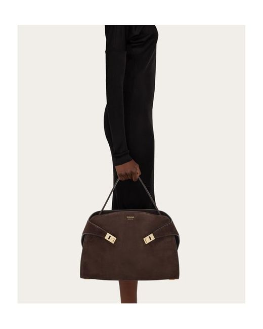 Ferragamo Brown Hug Soft Bicolor Shoulder Bag