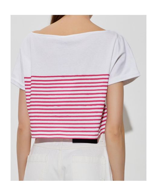 Balmain Pink Mariniere Cropped T-Shirt