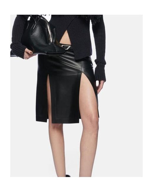The Attico Black The Leather Midi Skirt