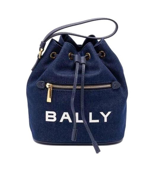 Bally Blue Logo Printed Bar Mini Bucket Bag