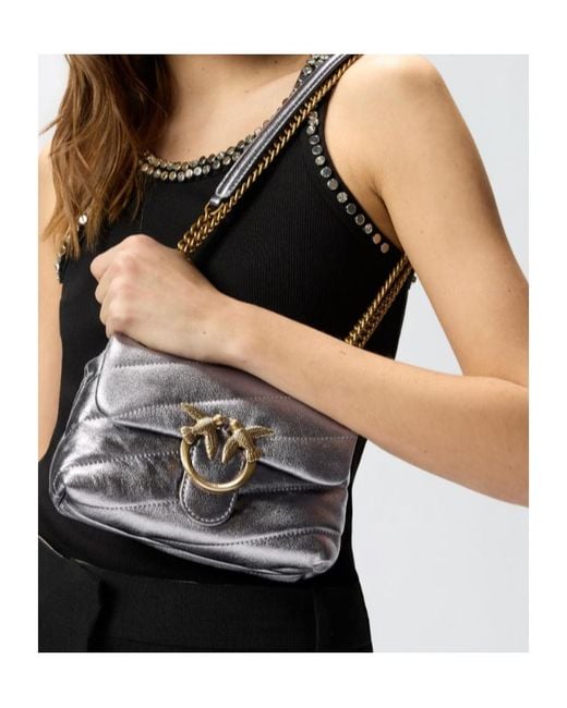 Pinko Gray Quilted Chain Crossbody Bag