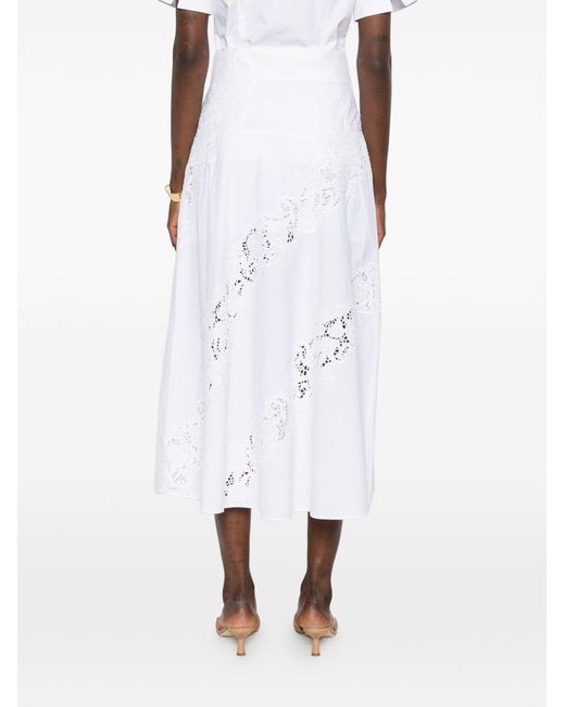 Twinset White Long Poplin And Broderie Anglaise Skirt