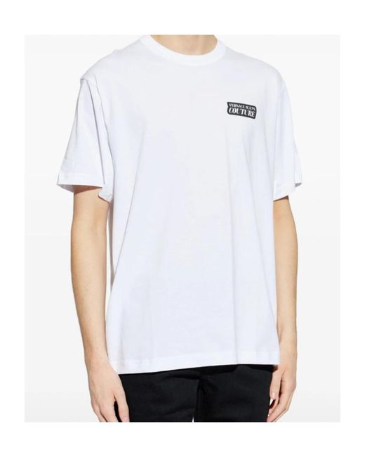 Versace Jeans White Couture Logo Printed Crewneck T-Shirt for men