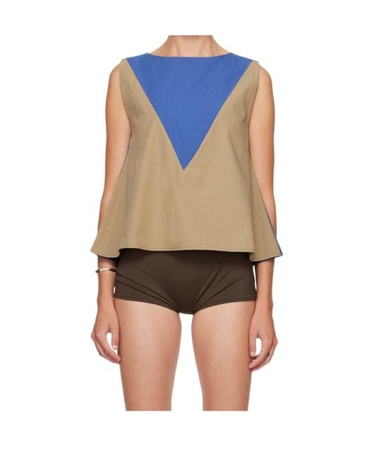 Baserange Blue Round-Neck Sleeveless Top