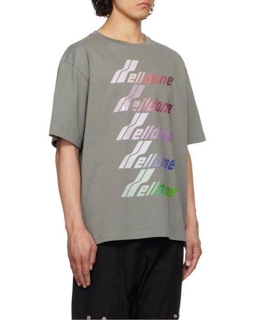 we11done Gray Multi Logo Print T-Shirt for men