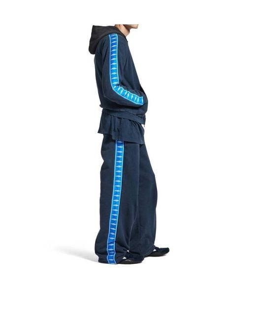 Balenciaga Blue Stripe Patched Hooded Zip-Up Hoodie for men