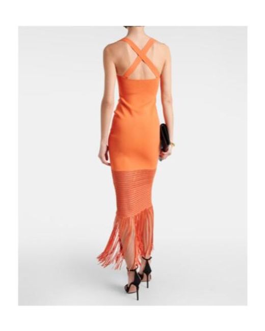 Galvan Orange Fringed Midi Dress