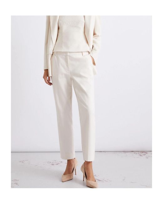 Marella White Stretch Cotton-Blend Trousers