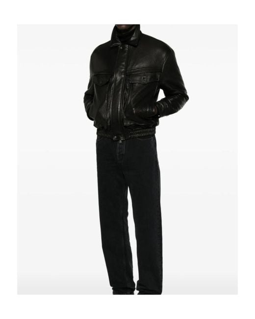 Salvatore Santoro Black Grainy Leather Jacket for men