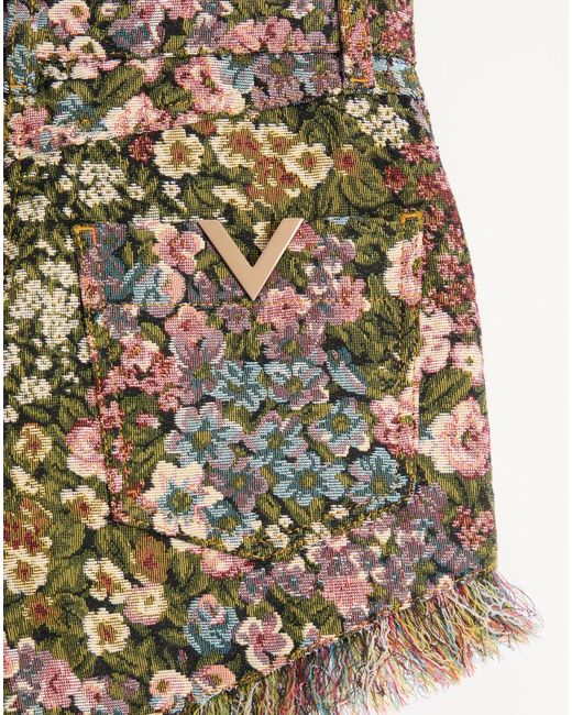 Valentino Natural Floral Patterned Fringed Hem Shorts