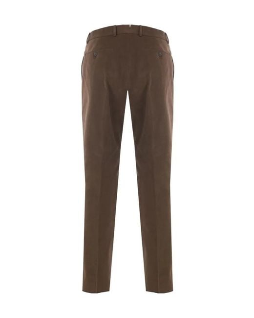 Caruso Brown Pleated Moleskin Trousers for men