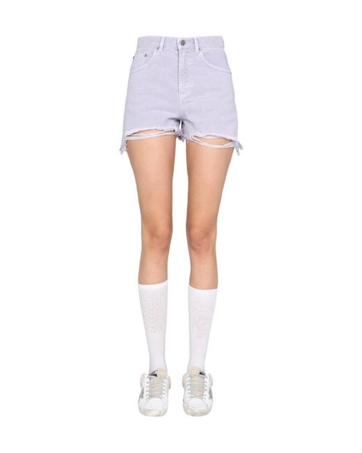 Golden Goose Deluxe Brand Purple Distressed Hem Denim Shorts